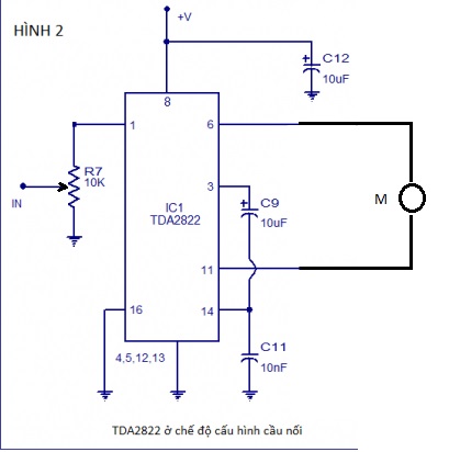 Circuit of the sound amplifier for the laser audio visualizer on the TDA2822 chip